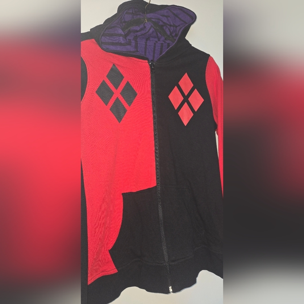 Harley Quinn Joker Red and Black Zip-Up Hoodie - Picture 7 of 10